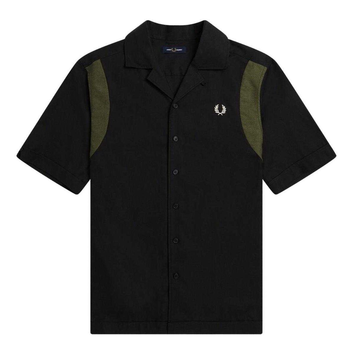 Black - Front - Fred Perry Mens Panelled Short-Sleeved Bowling Shirt