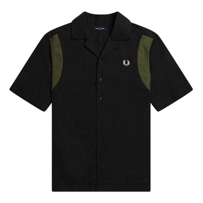 Black - Front - Fred Perry Mens Panelled Short-Sleeved Bowling Shirt