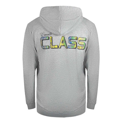 Grey - Back - Cavalli Class Mens Floral Logo Full Zip Hoodie