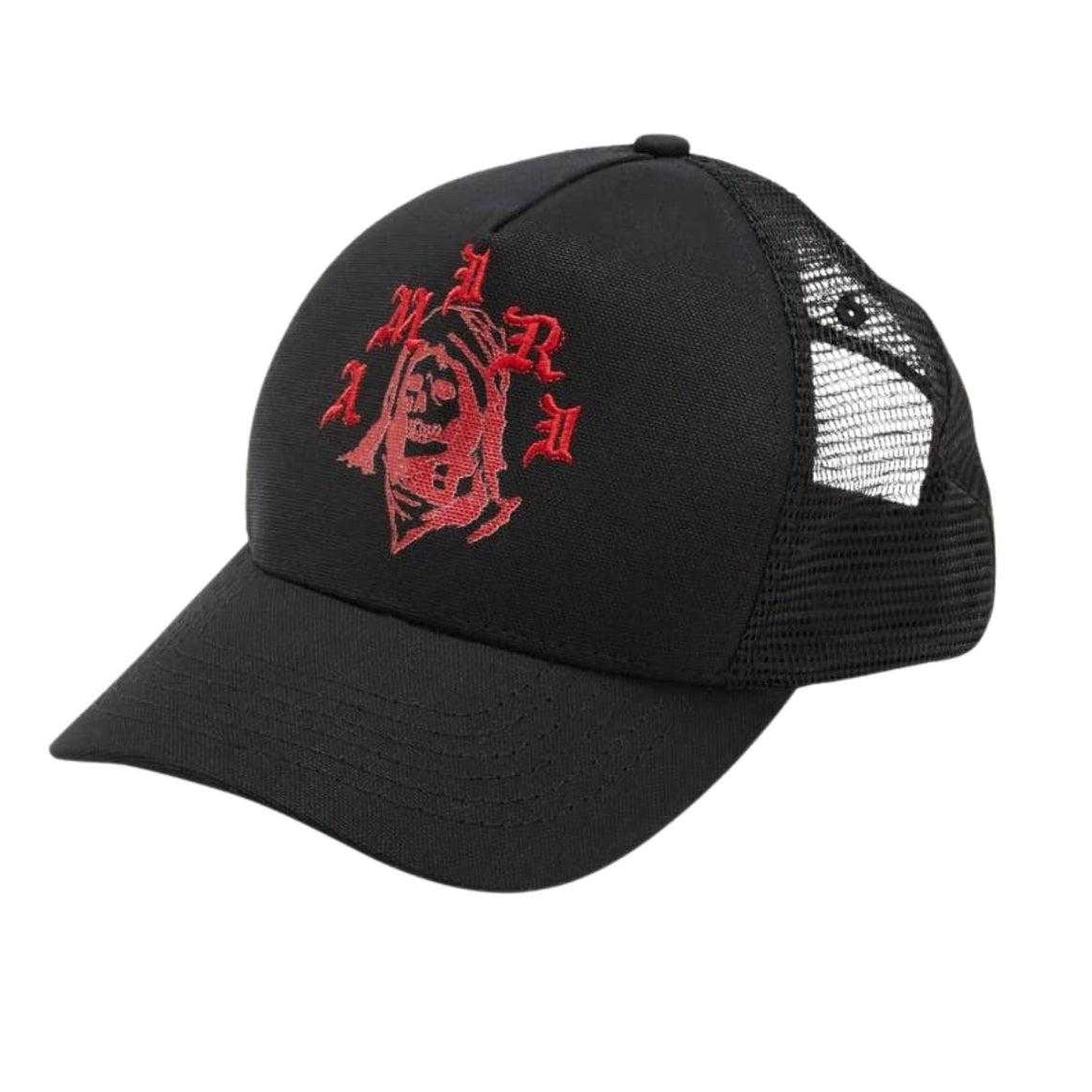 Black-Red - Front - Amiri Grim Reaper Logo Trucker Cap