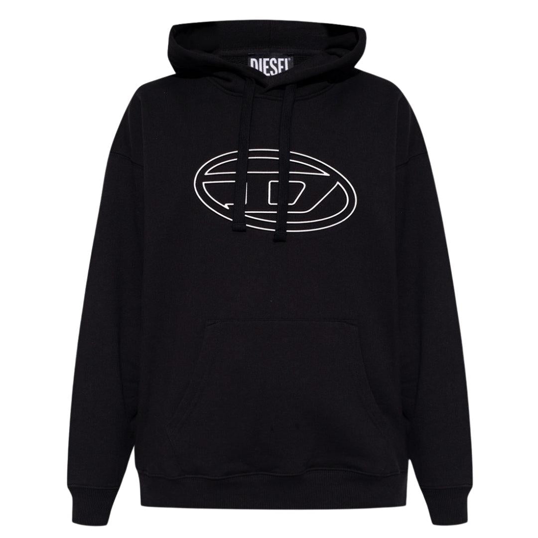 Black - Front - Diesel Mens Iconic Logo Hoodie