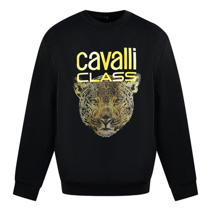 Black - Front - Cavalli Class Mens Leopard Print Logo Sweatshirt