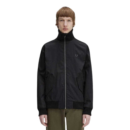 Black - Side - Fred Perry Mens Ribbed Tennis Bomber Jacket