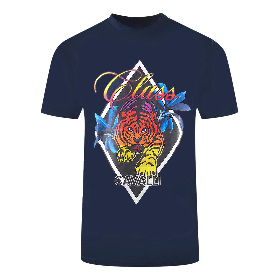 Navy Blue - Front - Cavalli Class Unisex Adult Diamond Tiger T-Shirt