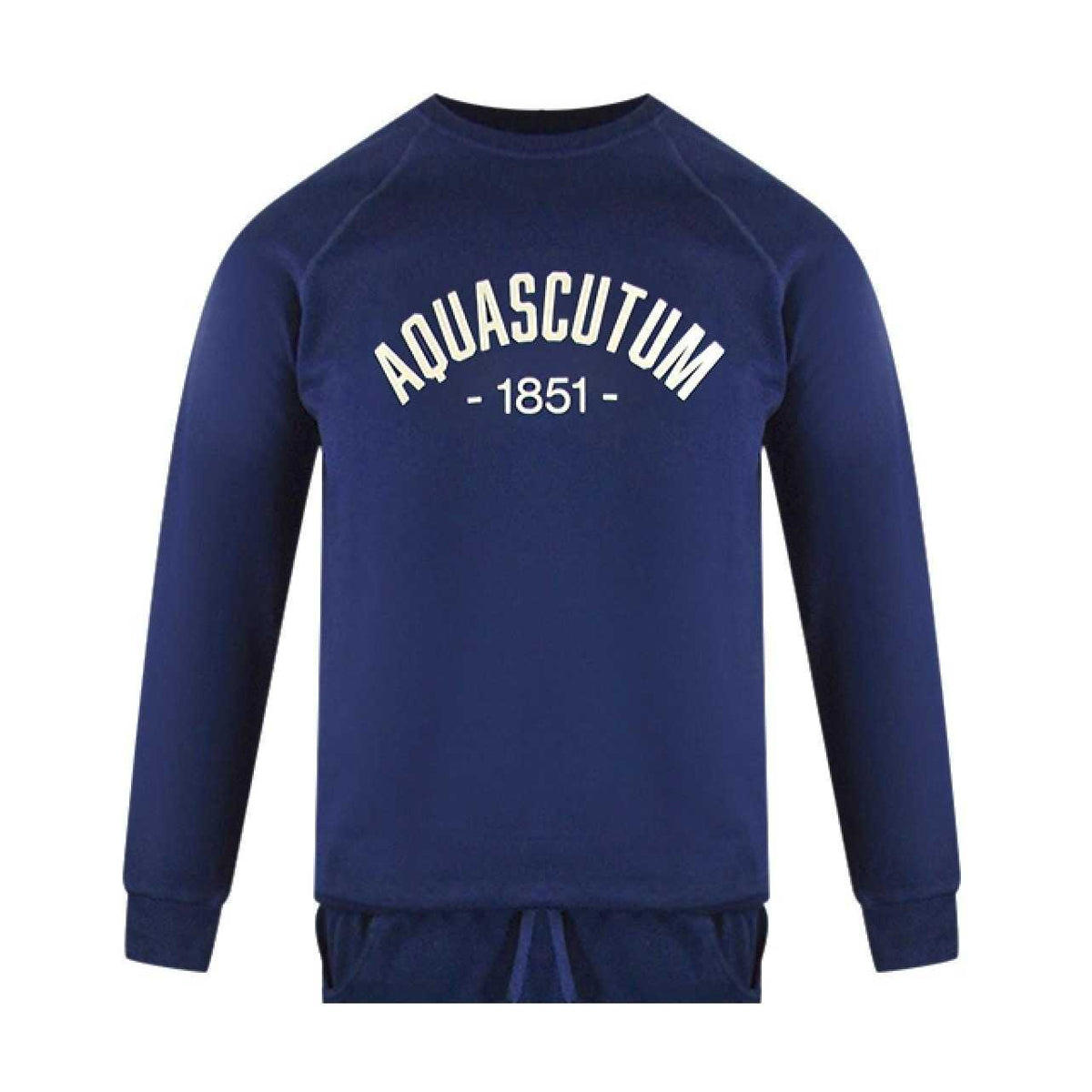 Navy Blue - Side - Aquascutum Mens Old School Crew Neck Tracksuit