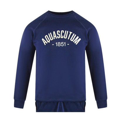 Navy Blue - Side - Aquascutum Mens Old School Crew Neck Tracksuit