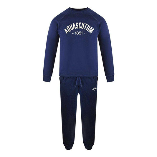 Navy Blue - Front - Aquascutum Mens Old School Crew Neck Tracksuit