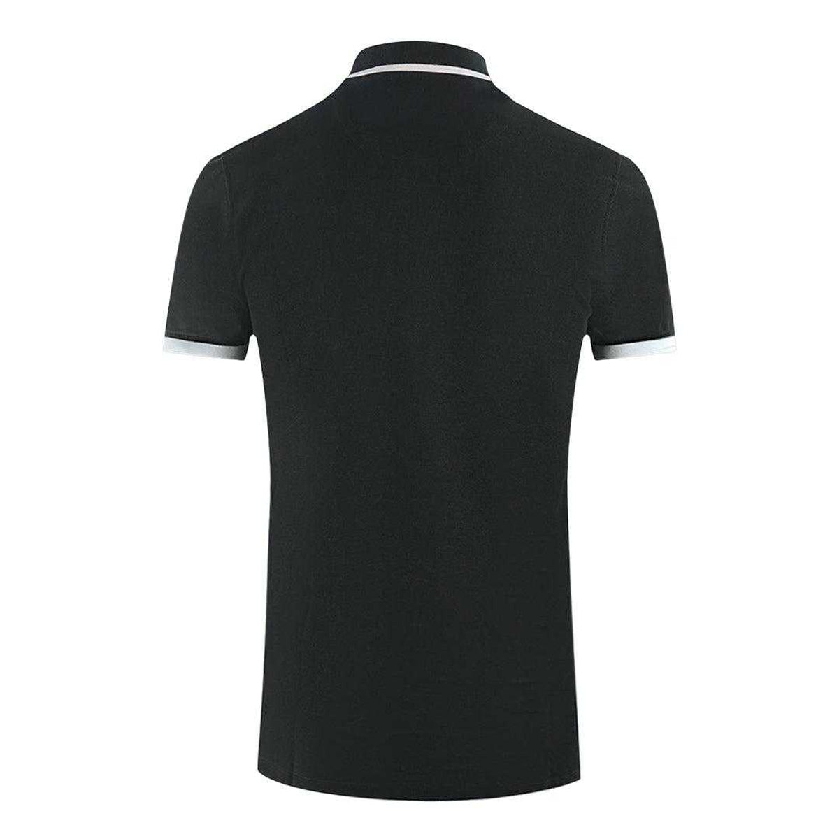 Black - Back - Aquascutum Unisex Adult AQ 1851 Embroidered Tipped Polo Shirt