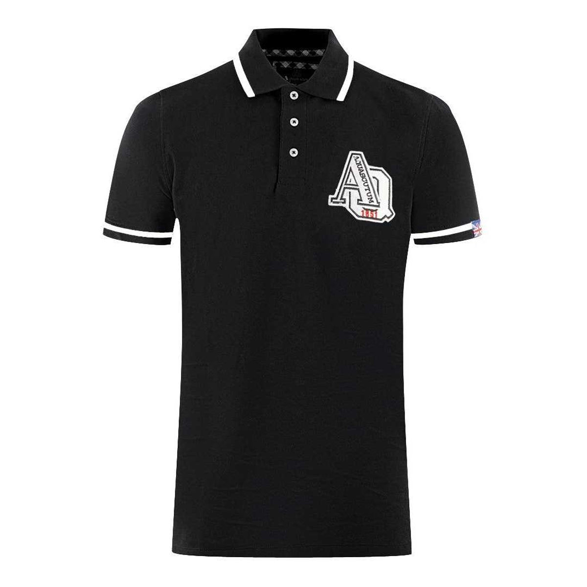 Black - Front - Aquascutum Unisex Adult AQ 1851 Embroidered Tipped Polo Shirt