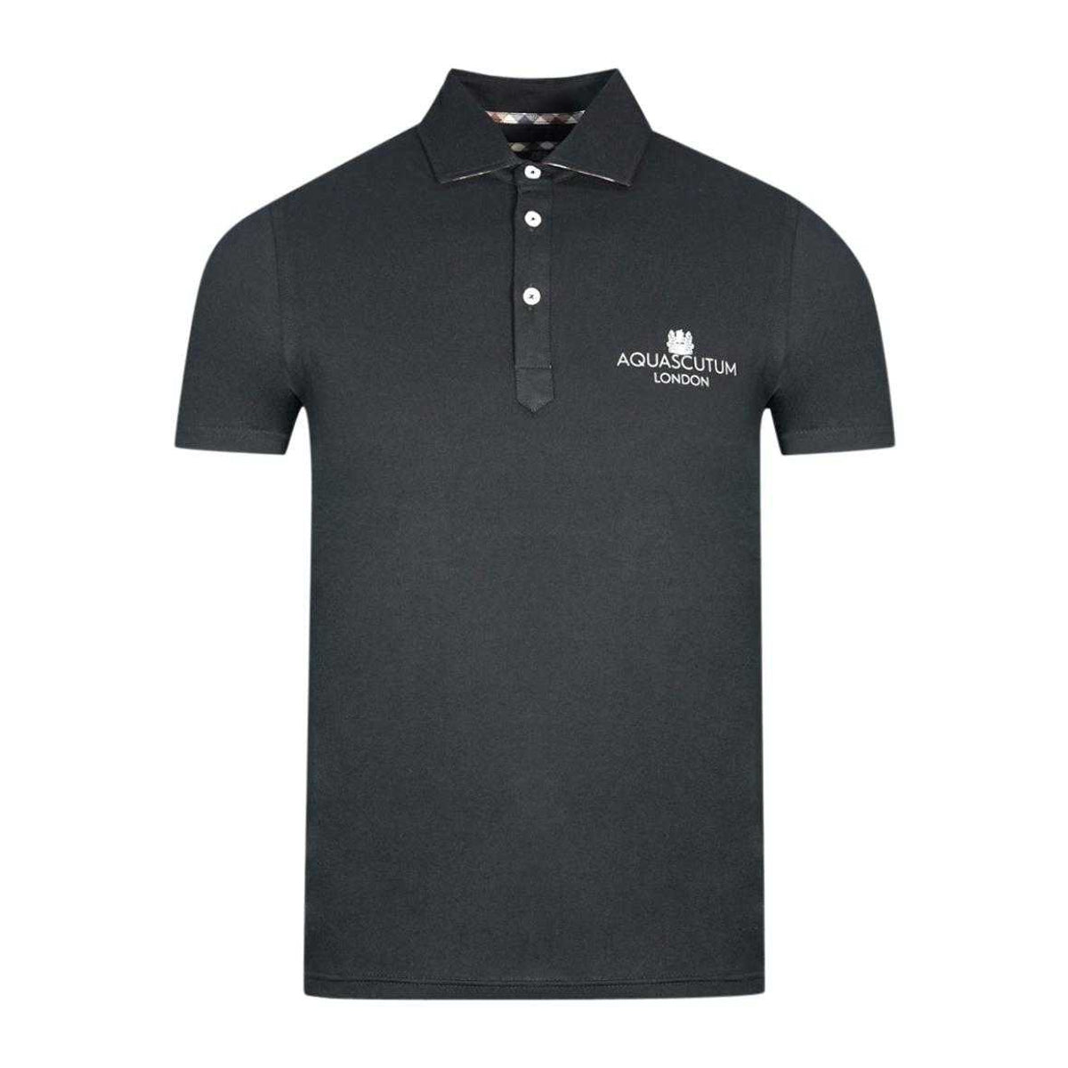 Black - Front - Aquascutum Unisex Adult London Bold Logo Polo Shirt