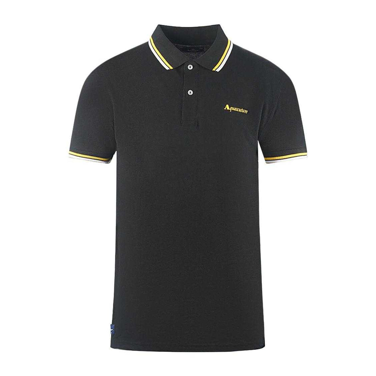 Black - Front - Aquascutum Unisex Adult Double Tipped Collar Logo Polo Shirt