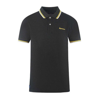 Black - Front - Aquascutum Unisex Adult Double Tipped Collar Logo Polo Shirt