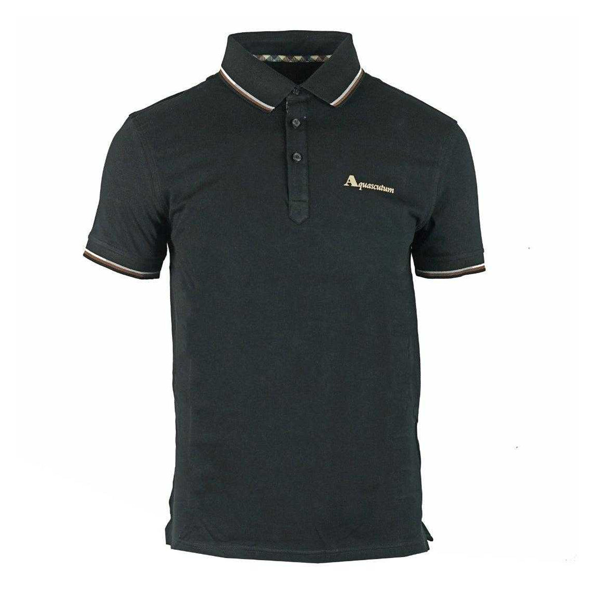 Black - Front - Aquascutum Unisex Adult Logo Polo Shirt