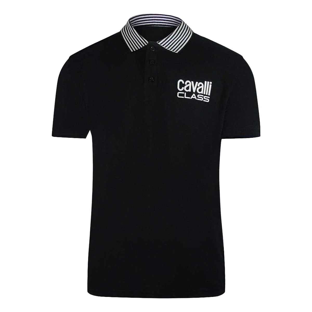 Black - Front - Cavalli Class Unisex Adult Contrast Striped Striped Neckline Polo Shirt