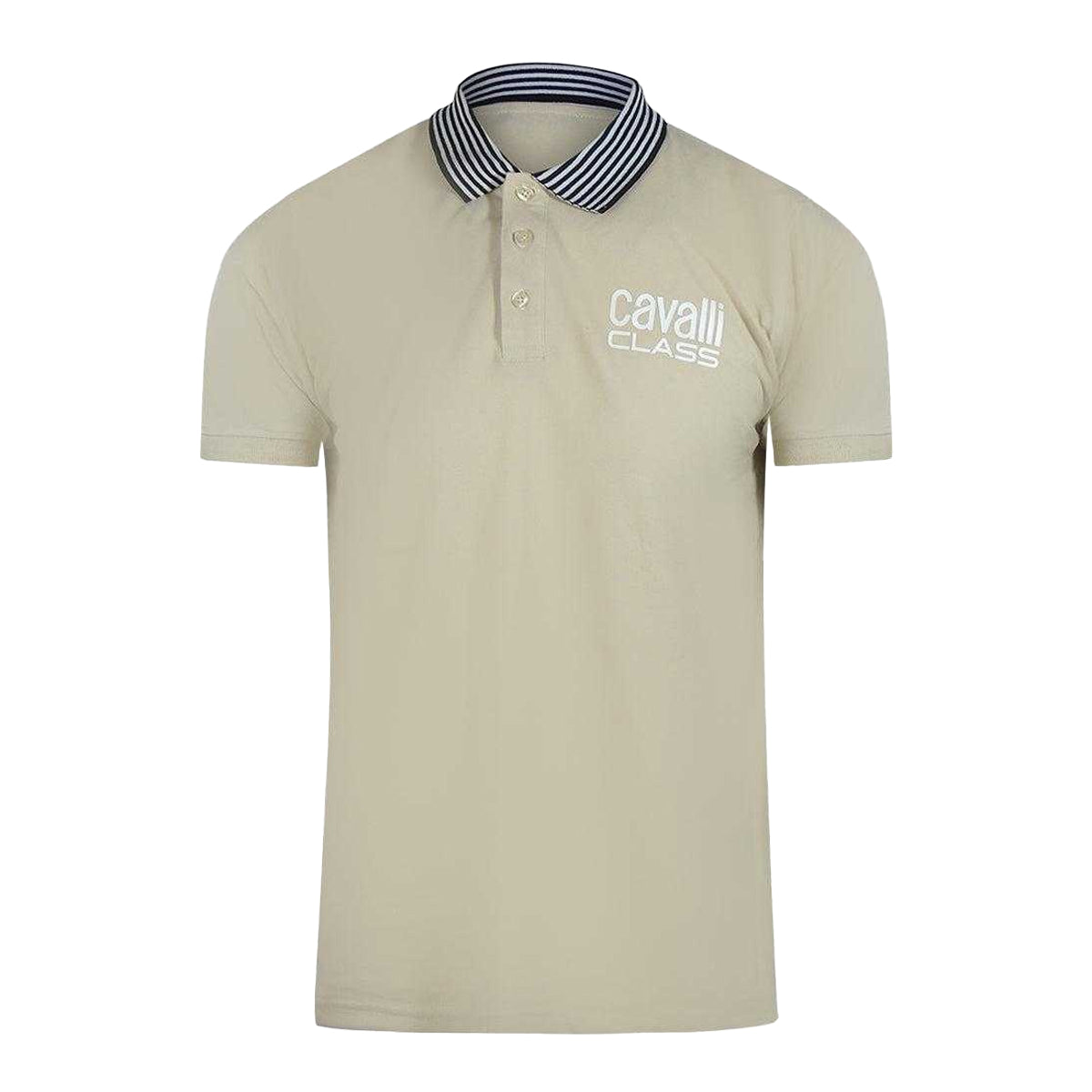 Beige - Front - Cavalli Class Unisex Adult Contrast Striped Striped Neckline Polo Shirt