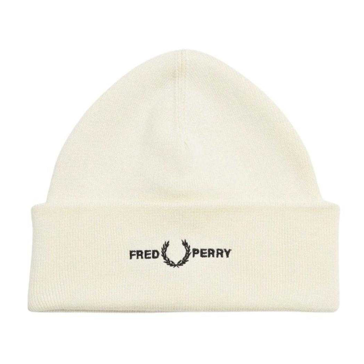 White - Front - Fred Perry Classic Logo Beanie