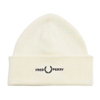 White - Front - Fred Perry Classic Logo Beanie