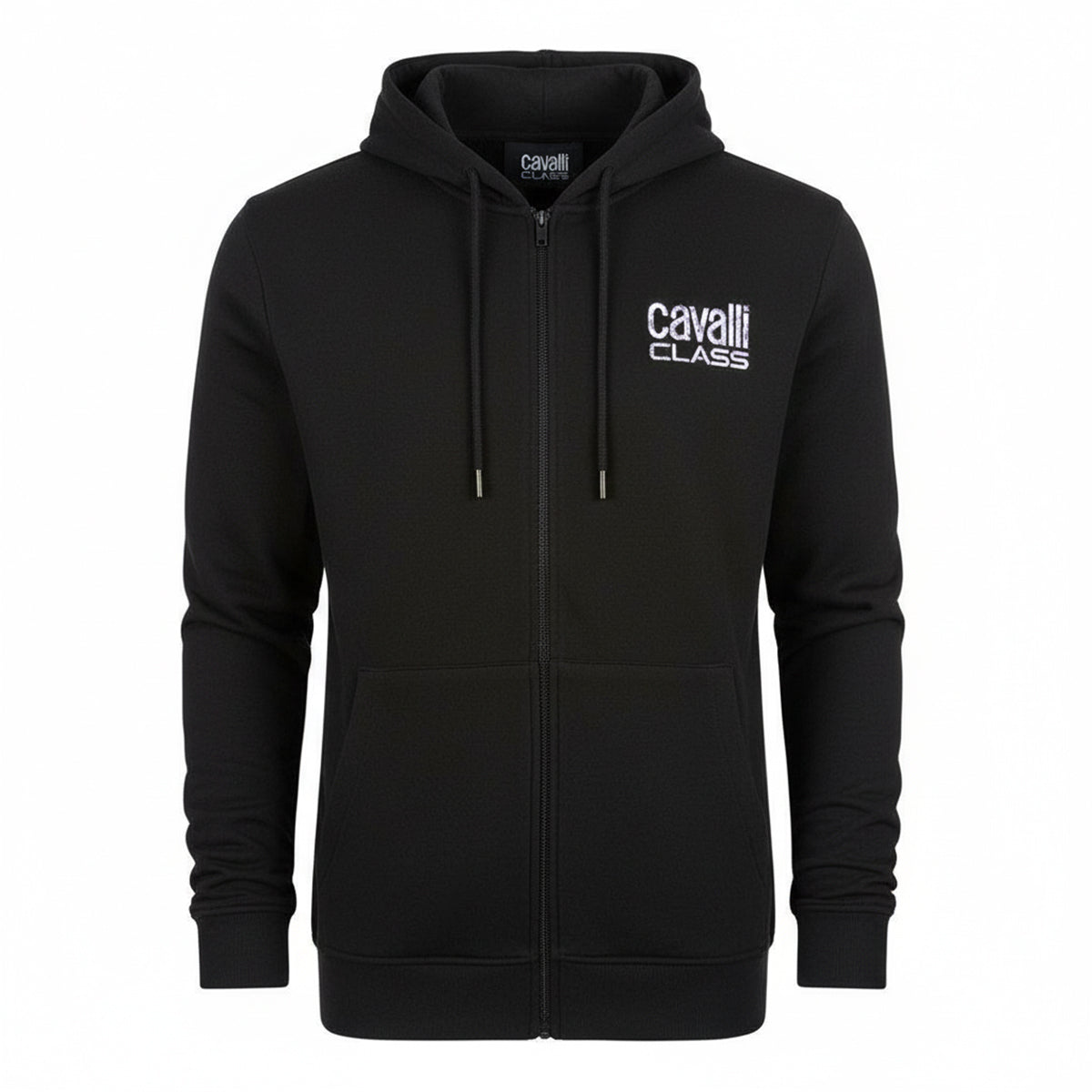 Black - Front - Cavalli Class Mens Logo Full Zip Hoodie