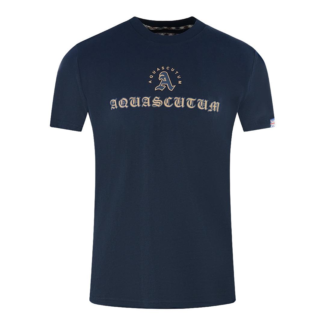Navy Blue - Front - Aquascutum Unisex Adult Script Logo T-Shirt