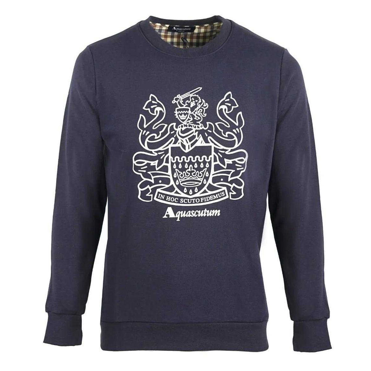 Navy - Front - Aquascutum Mens Crest Crew Neck Sweatshirt