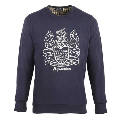 Navy - Front - Aquascutum Mens Crest Crew Neck Sweatshirt