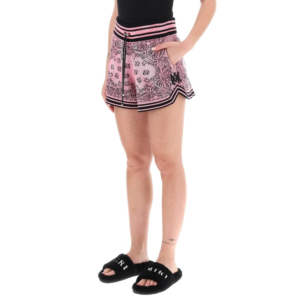Pink-Black - Side - Amiri Womens-Ladies Knitted Bandana Basketball Shorts
