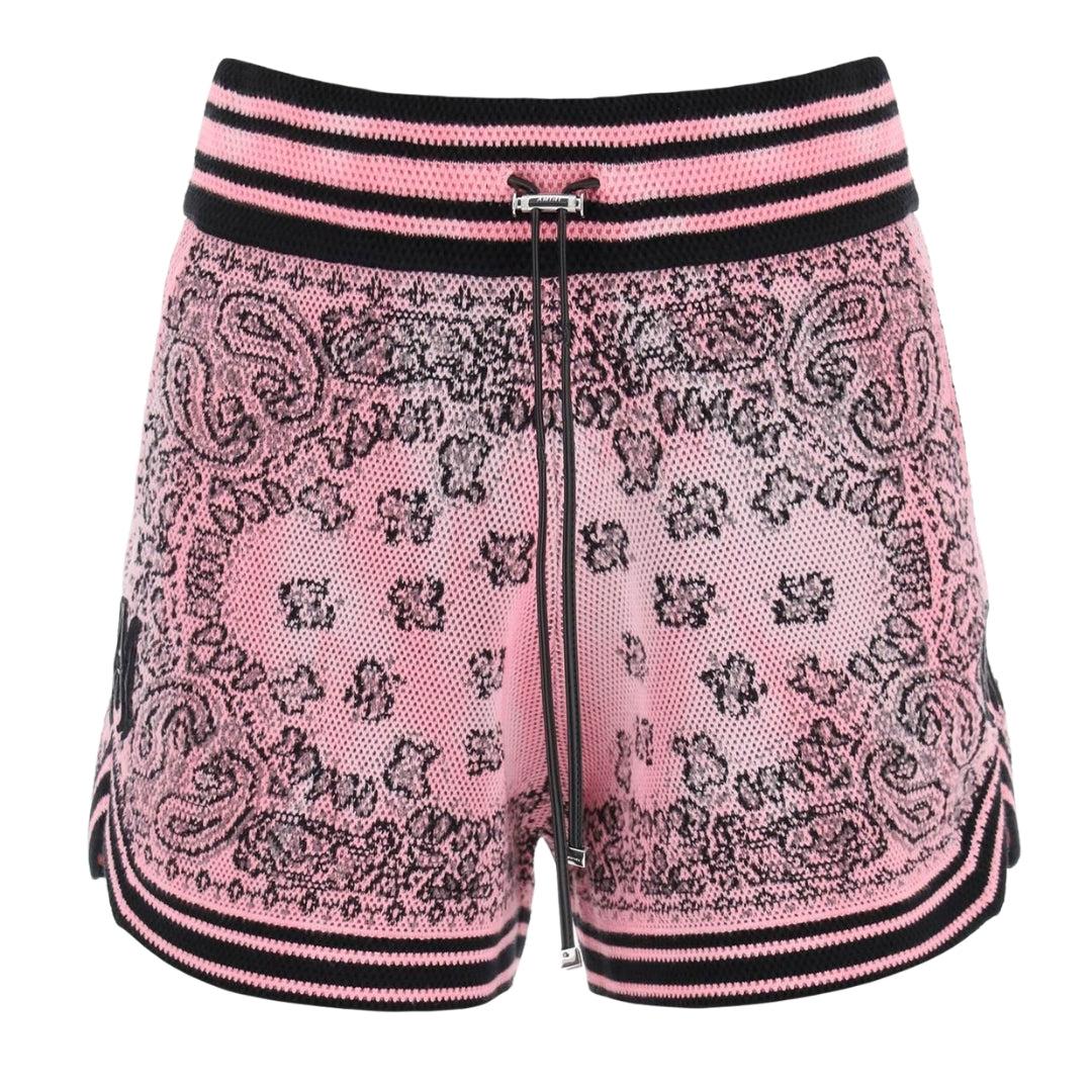 Pink-Black - Front - Amiri Womens-Ladies Knitted Bandana Basketball Shorts