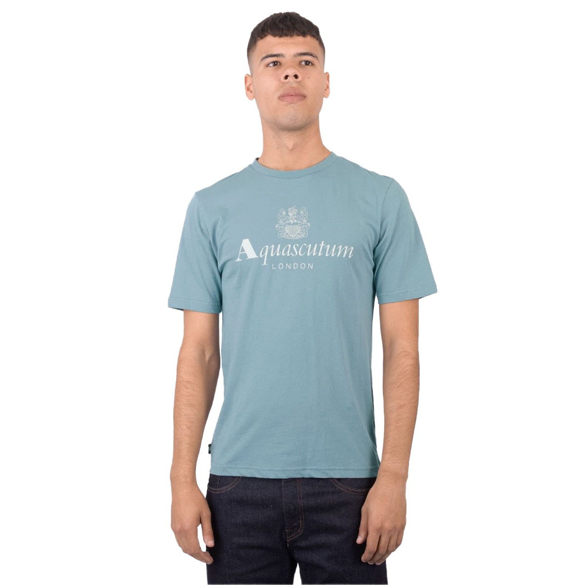 Blue - Side - Aquascutum Mens Active Big Logo T-Shirt