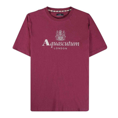 Burgundy - Front - Aquascutum Mens Active Big Logo T-Shirt