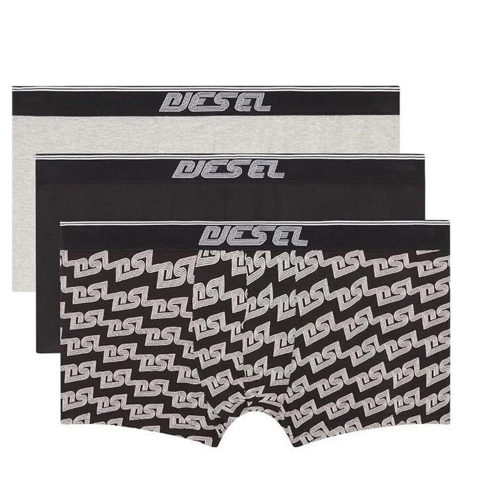 Black-Grey - Front - Diesel Mens Plain Boxer Shorts (Pack of 3)