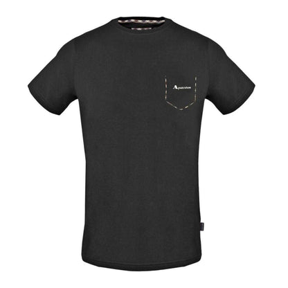 Black - Front - Aquascutum Mens Checked False Pocket T-Shirt