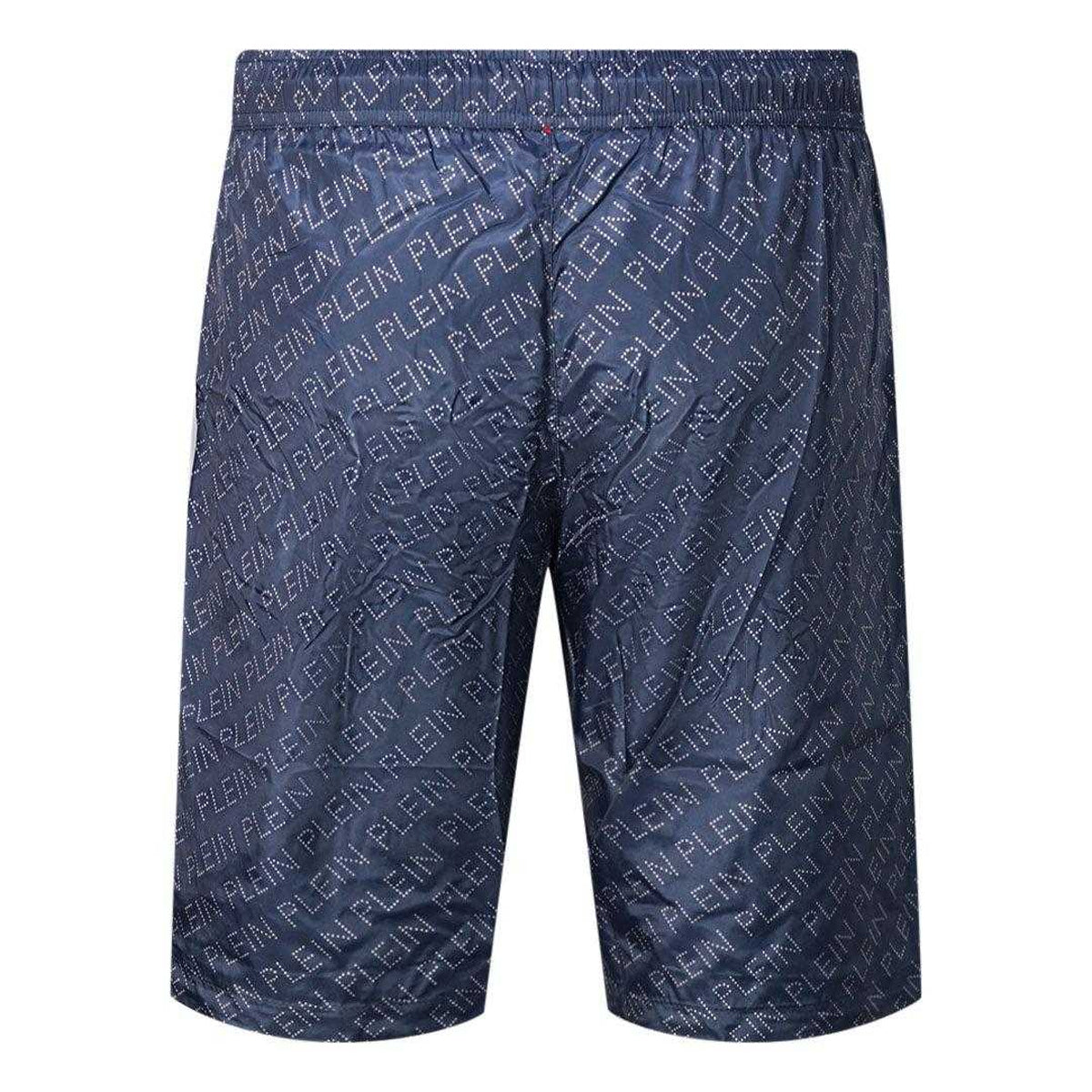 Navy - Back - Philipp Plein Mens Repeat Logo Swim Shorts