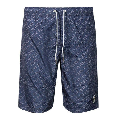 Navy - Front - Philipp Plein Mens Repeat Logo Swim Shorts