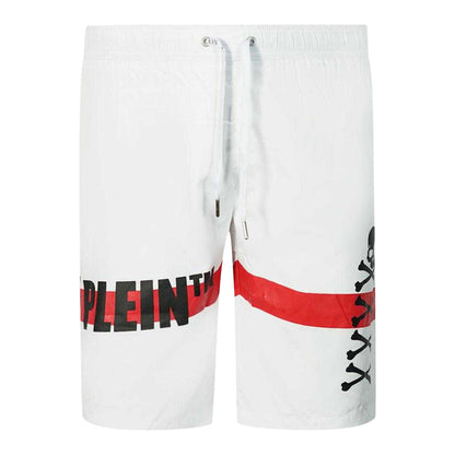 White - Front - Philipp Plein Mens Skull And Crossbones Swim Shorts