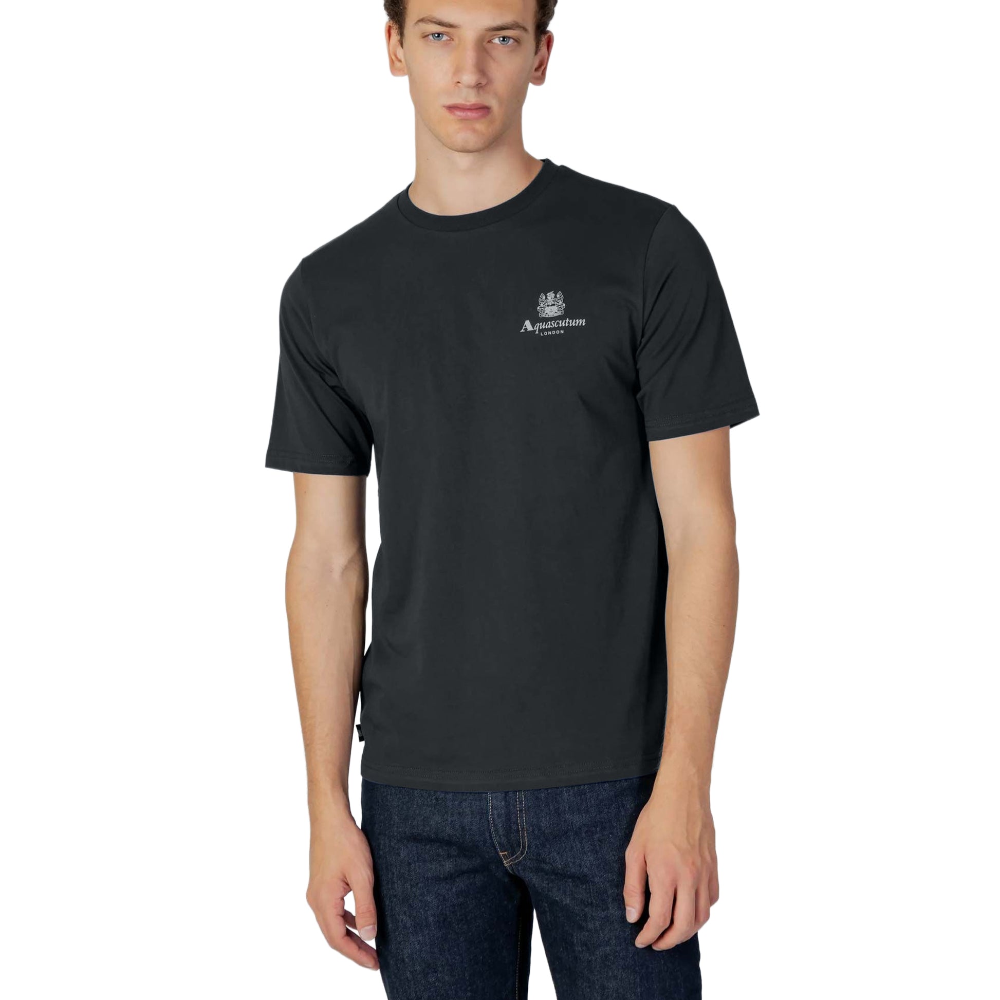 Black - Side - Aquascutum Mens London Aldis Logo T-Shirt