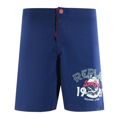 Navy Blue - Front - Replay Mens Ripar Swim Shorts