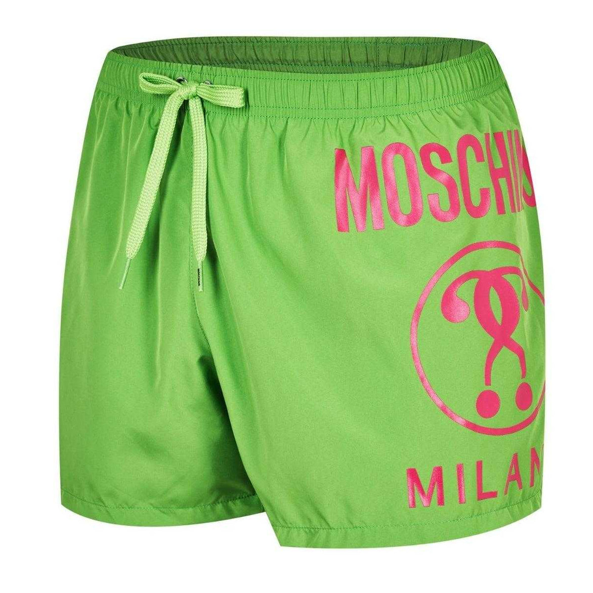 Green - Side - Moschino Mens Milano Large Logo Swim Shorts