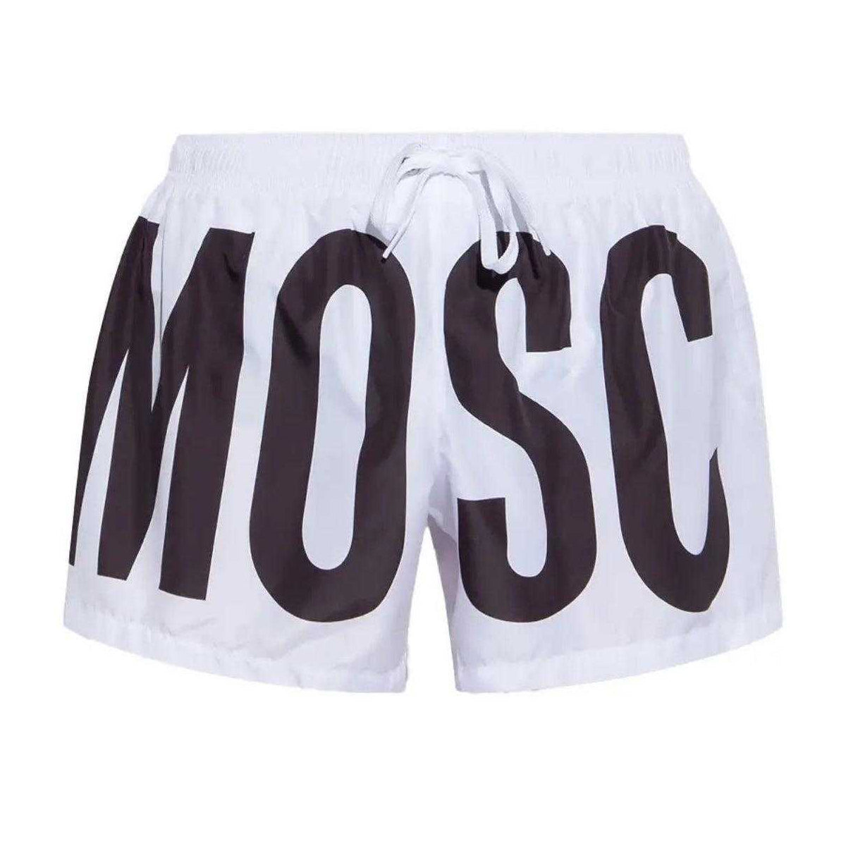White - Front - Moschino Mens Logo Swim Shorts