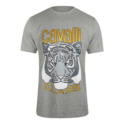 Grey Melange - Front - Cavalli Class Mens Tiger Print Logo T-Shirt