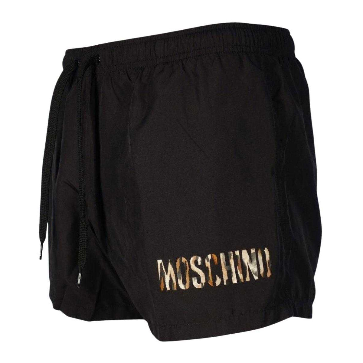 Black - Side - Moschino Mens Leopard Print Swim Shorts