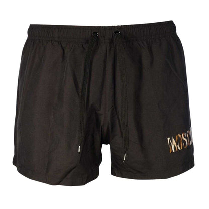 Black - Front - Moschino Mens Leopard Print Swim Shorts