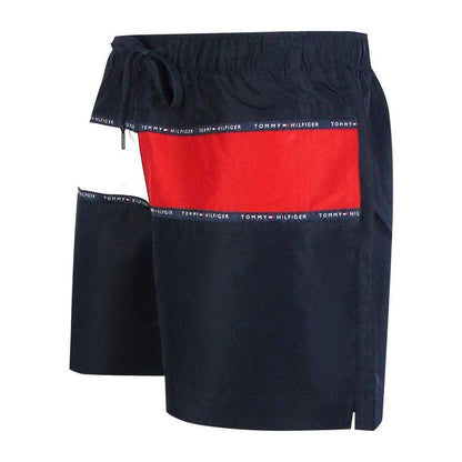 Black - Side - Tommy Hilfiger Mens Flag Swim Shorts