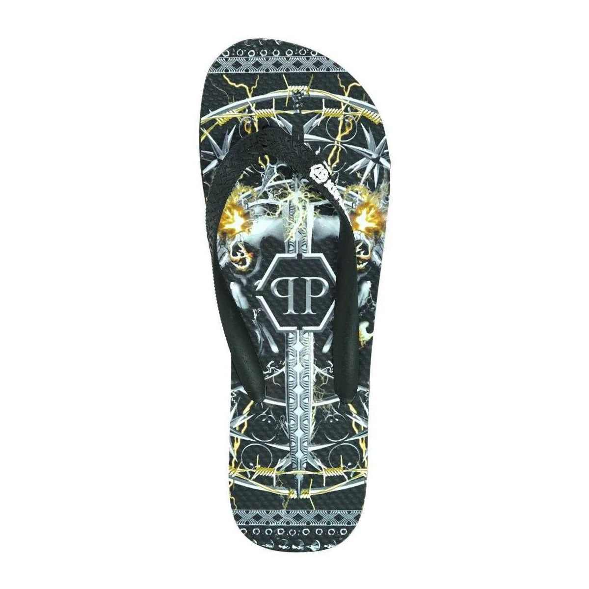 Multicoloured - Side - Philipp Plein Mens Sword Logo Flip Flops