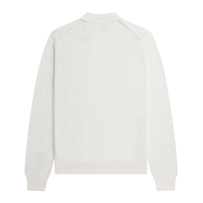 White - Back - Fred Perry Mens Plain Knitted Long-Sleeved Polo Shirt