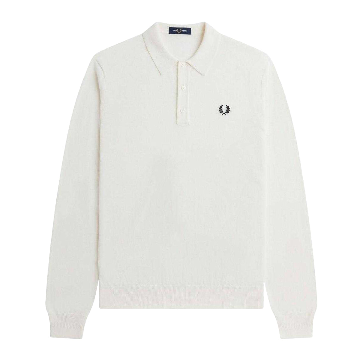 White - Front - Fred Perry Mens Plain Knitted Long-Sleeved Polo Shirt