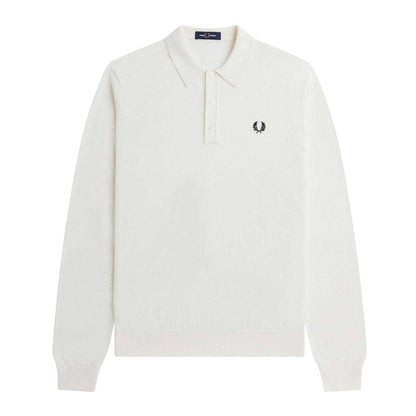 White - Front - Fred Perry Mens Plain Knitted Long-Sleeved Polo Shirt
