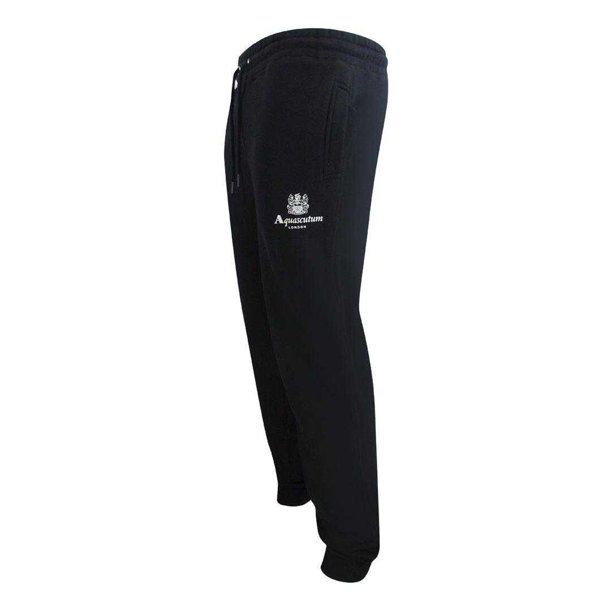 Navy Blue - Side - Aquascutum Mens Active Basic Ribbed Jogging Bottoms