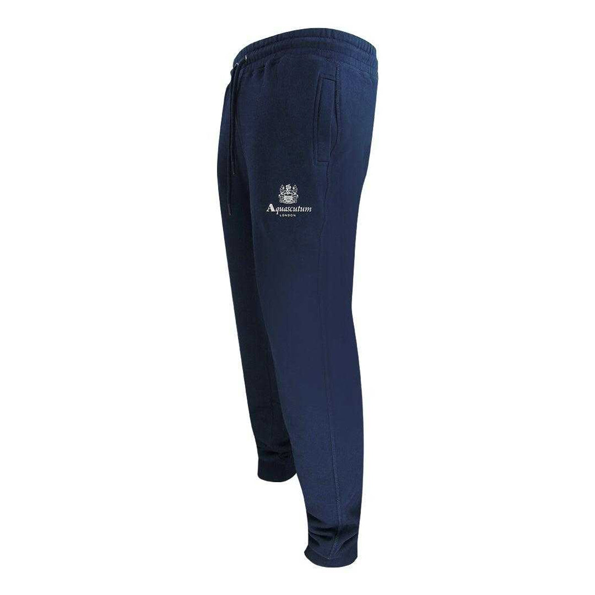 Blue - Side - Aquascutum Mens Active Basic Ribbed Jogging Bottoms