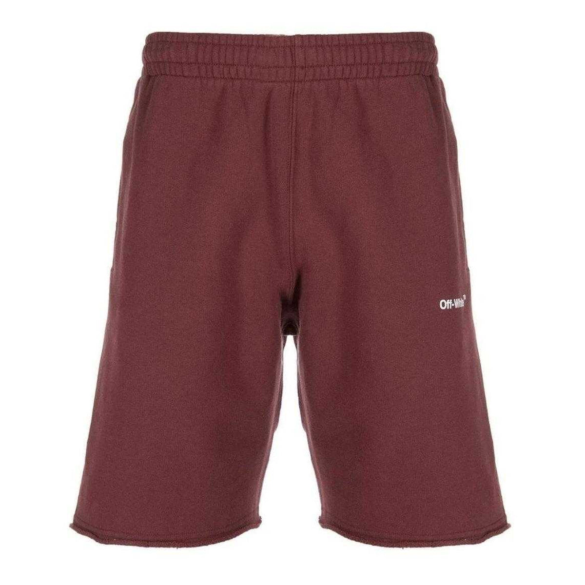 Burgundy - Front - Off White Unisex Adult Helvetica Sweat Shorts