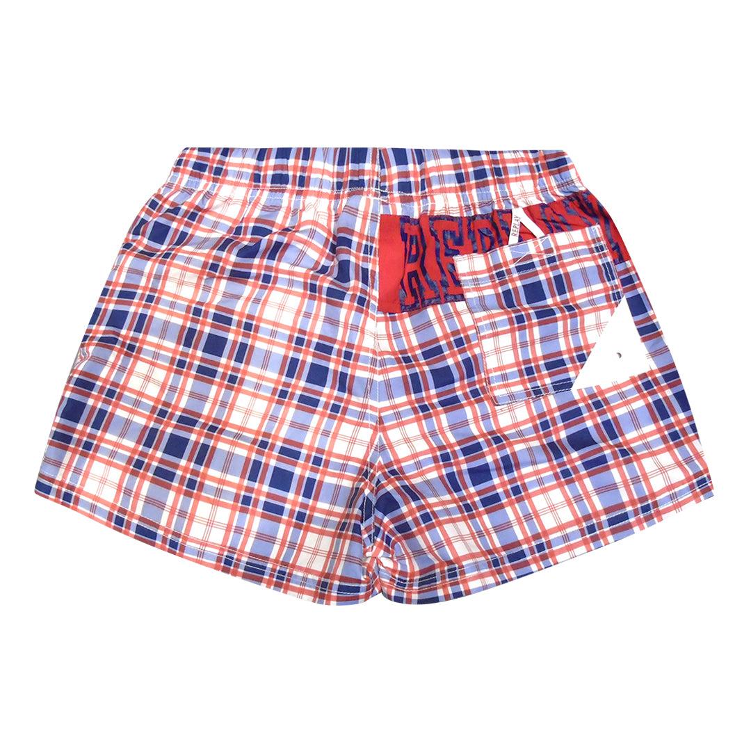 Red - Back - Replay Mens Checkered Swim Shorts